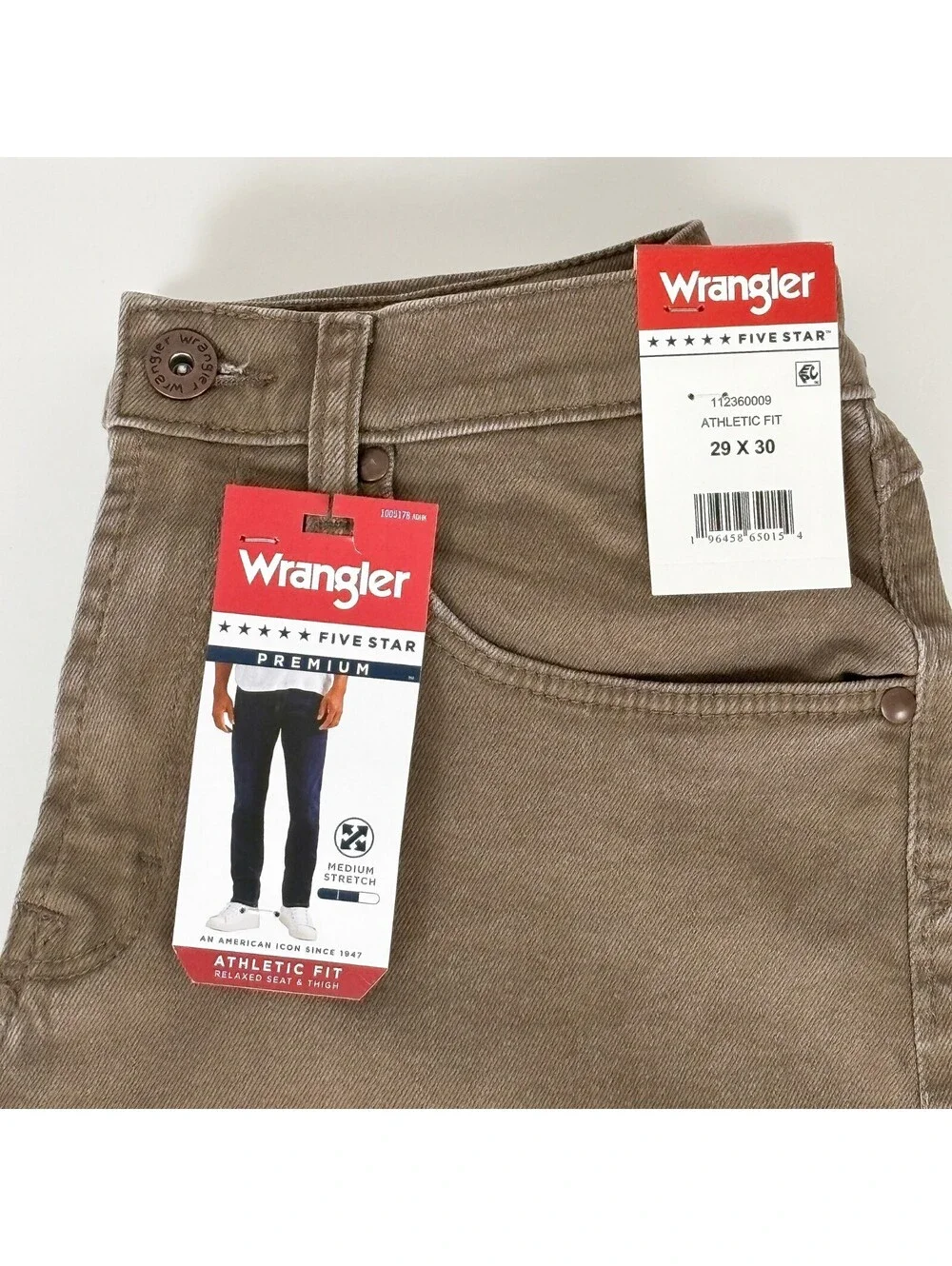 NWT Wrangler Five Star Athletic Fit Jeans Mens 29X30 Brown Stretch 112360009